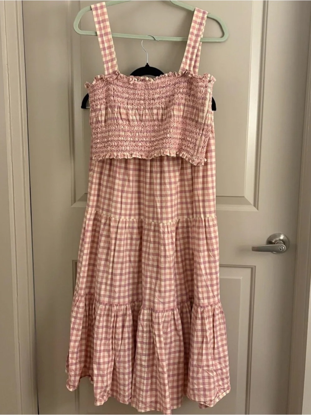 👒Sezane Elota Top and Sakura Skirt Set Pink Gingham Smocked Top and skirt - Picture 2 of 16